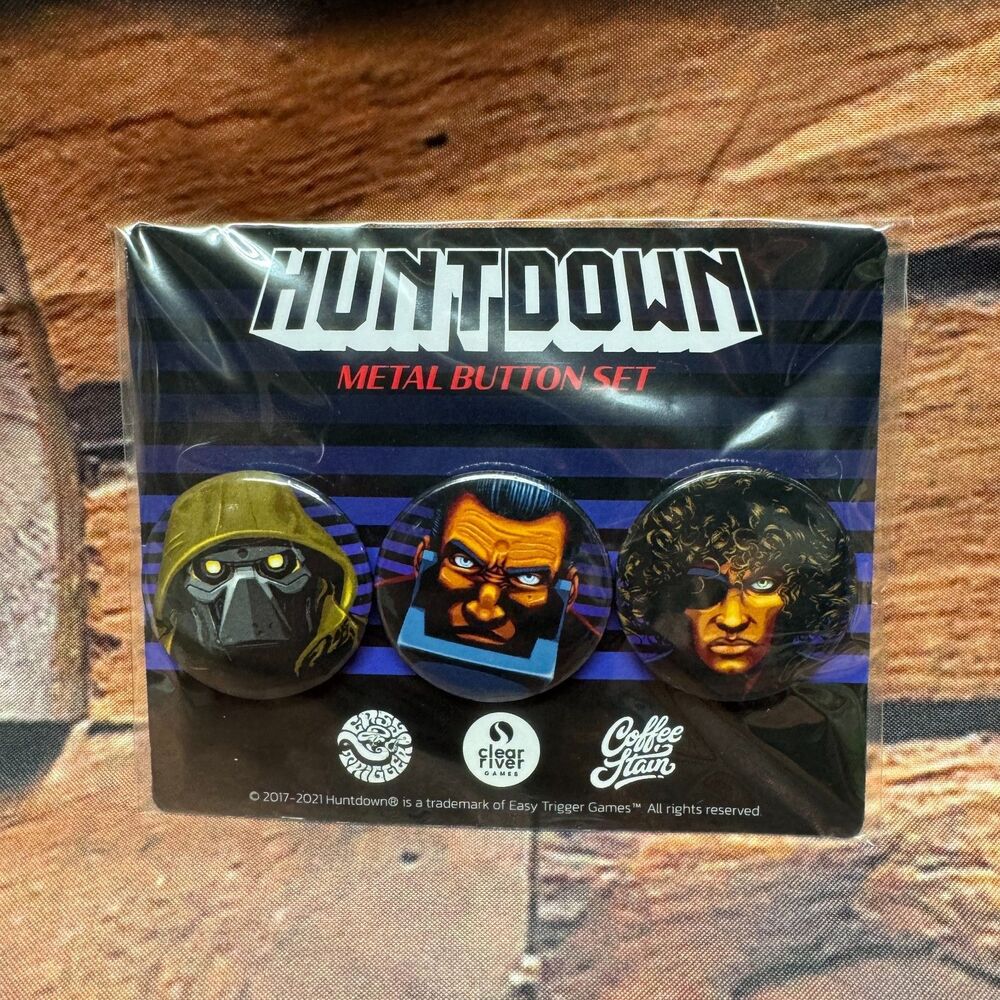Huntdown Video Game Metal Button Set 3 Pin Badges Limited Edition Rare Promo NEW
